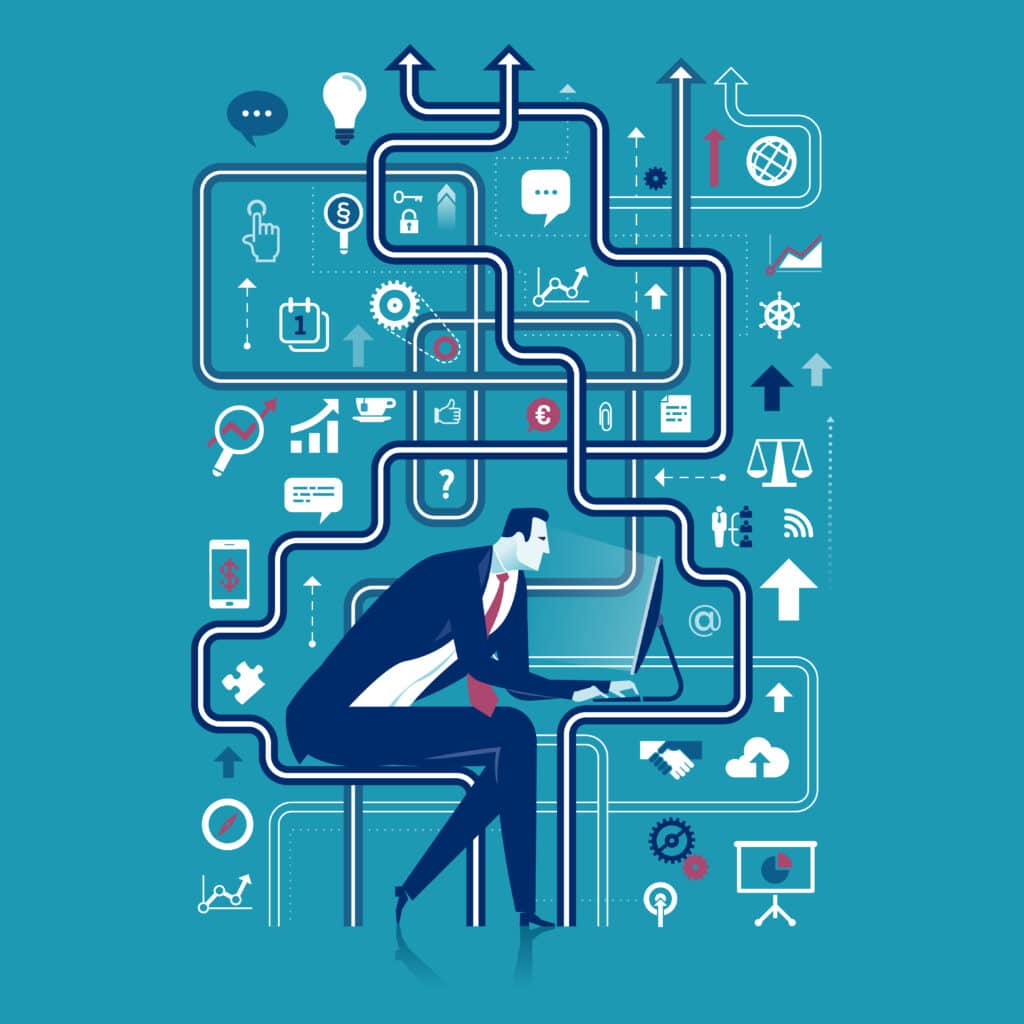 Illustration représentant la complexité d’un projet web avec un parcours digital confus.